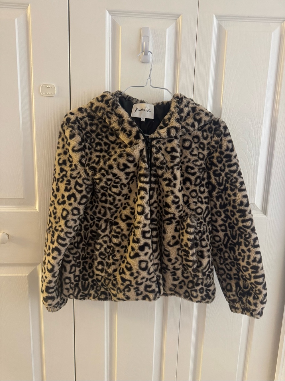 Kendall + Kylie Leopard Faux Fur Hooded Jacket Size Small